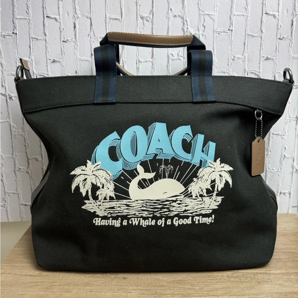 NWT Coach Tote Bag 38 With Whale Graphic Black CT899
